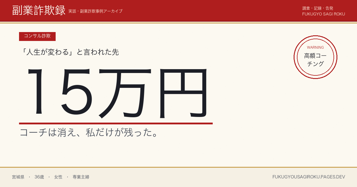 副業マッチング『初期登録費15万円』に騙された30代主婦の話