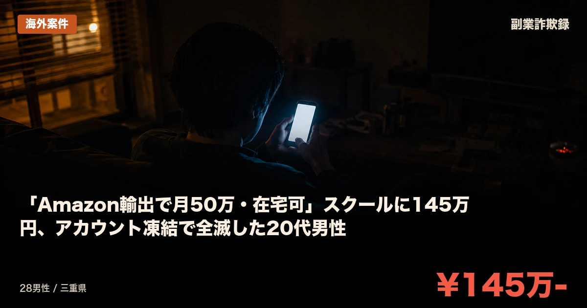 「Amazon輸出で月50万・在宅可」スクールに145万円、アカウント凍結で全滅した20代男性